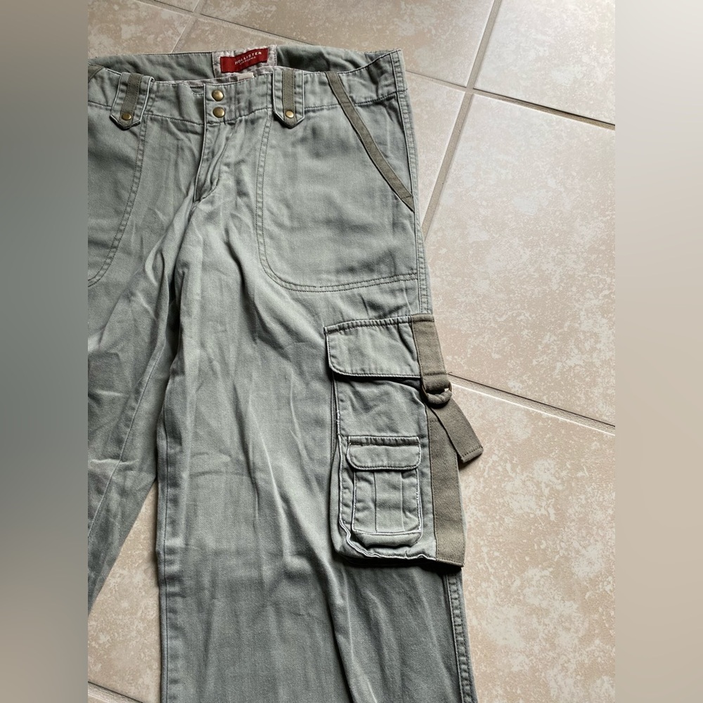 Y2k Hollister sage green cargo khaki low rise flare jeans - Picture 8 of 16